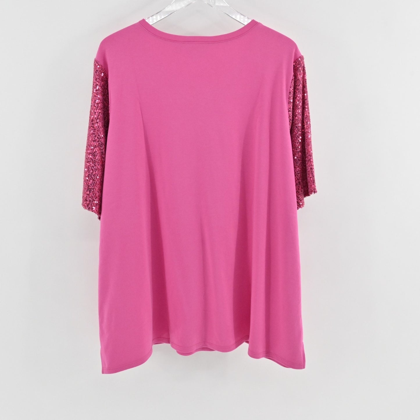 Quacker Factory Womens Glamour Sequin Elbow Sleeve Top Size 3X Pink Fire Tee NEW