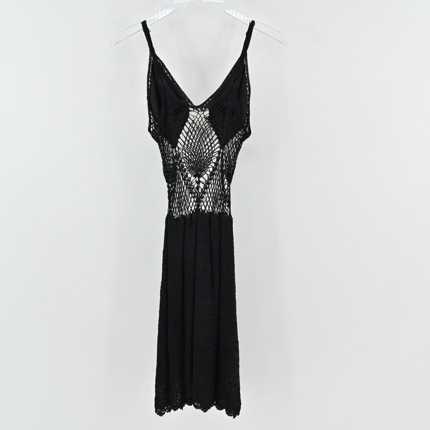 Vtg 90s Carabella Collection Sheer Crochet Dress Sz L Black Grunge Goth Festival
