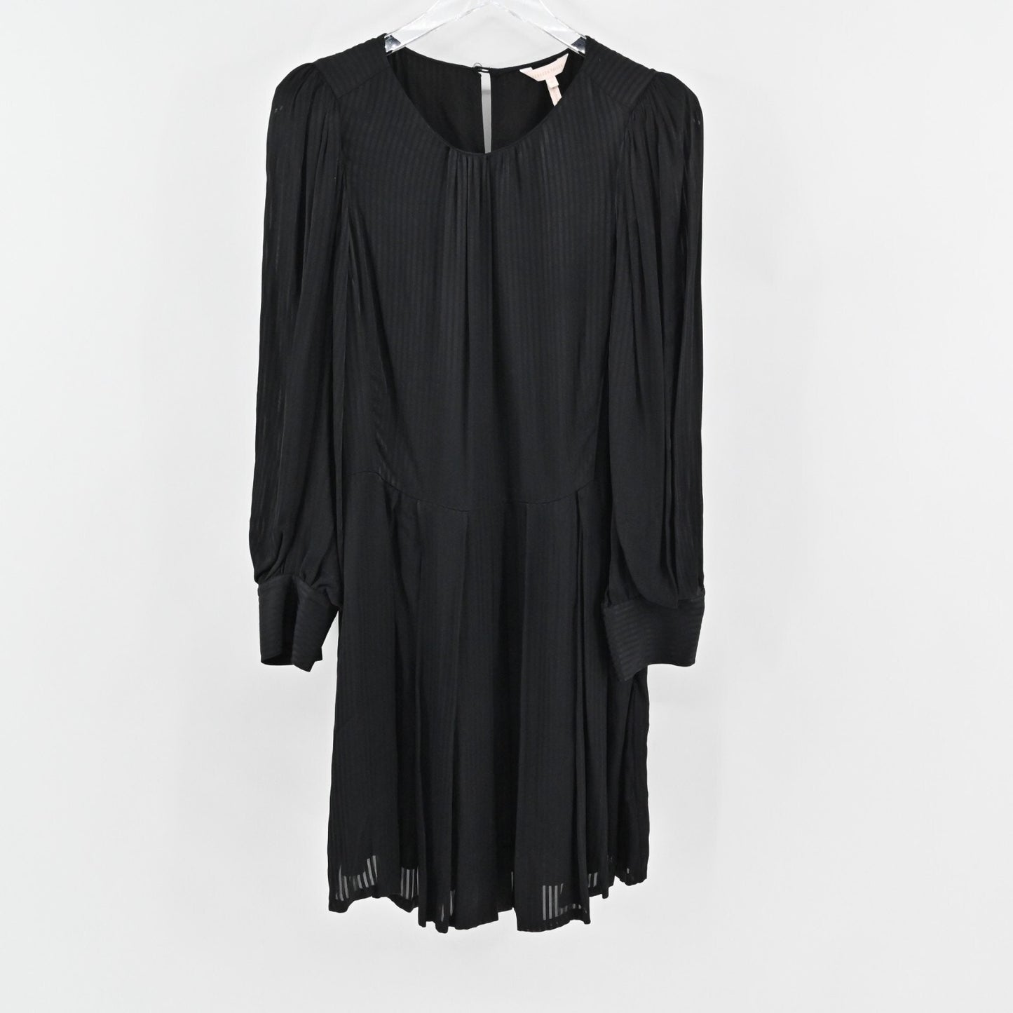 REBECCA TAYLOR Shadow Stripe Dress Sz 12 Black Long Sleeve Classic Minimalist