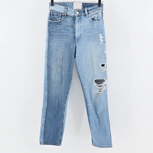 REVICE Jeans Womens Size 27 Color Block Patchwork Distressed High Rise Taper USA