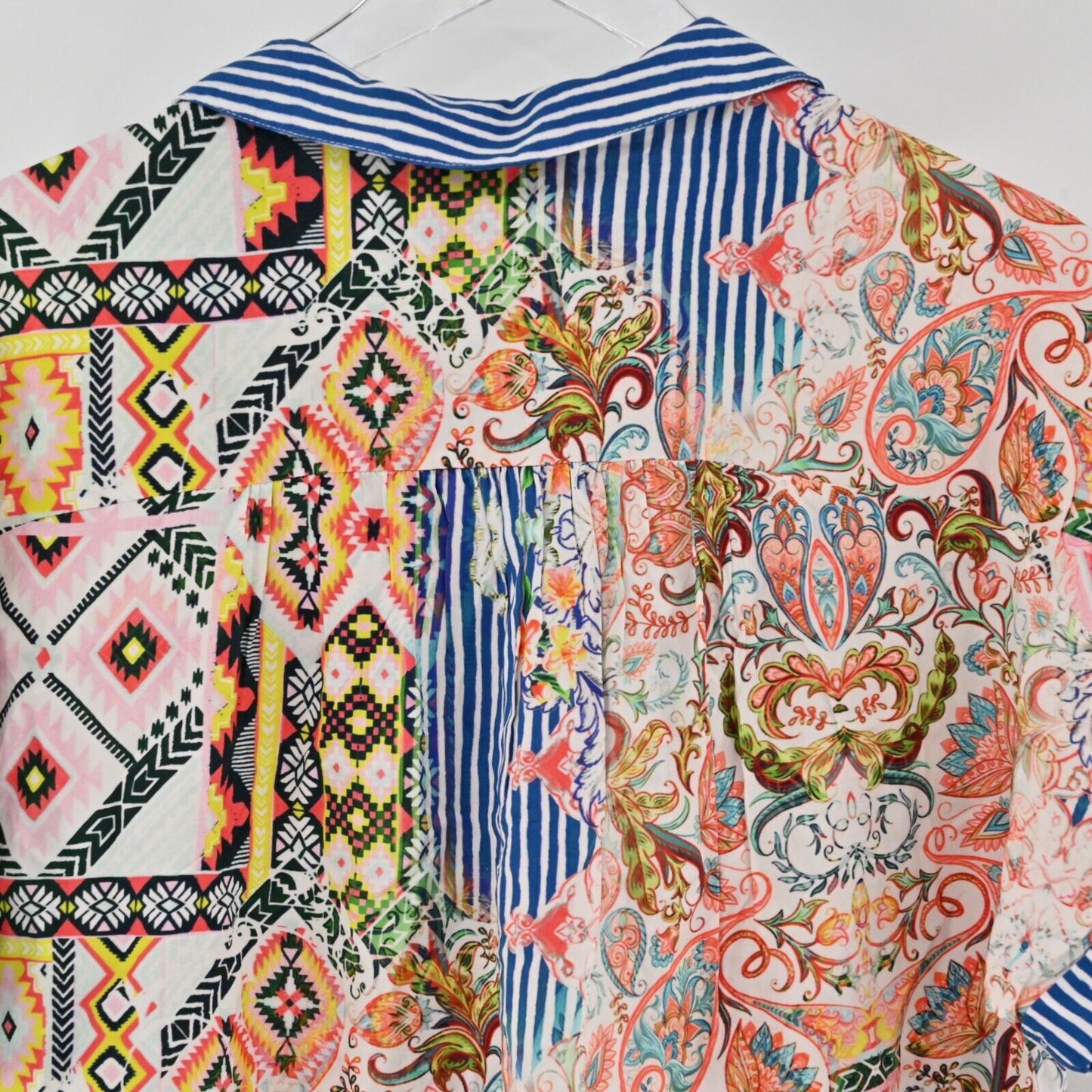 TOLANI Top Womens Size L Multicolor Collar Boxy Fit Short Sleeve Button Front