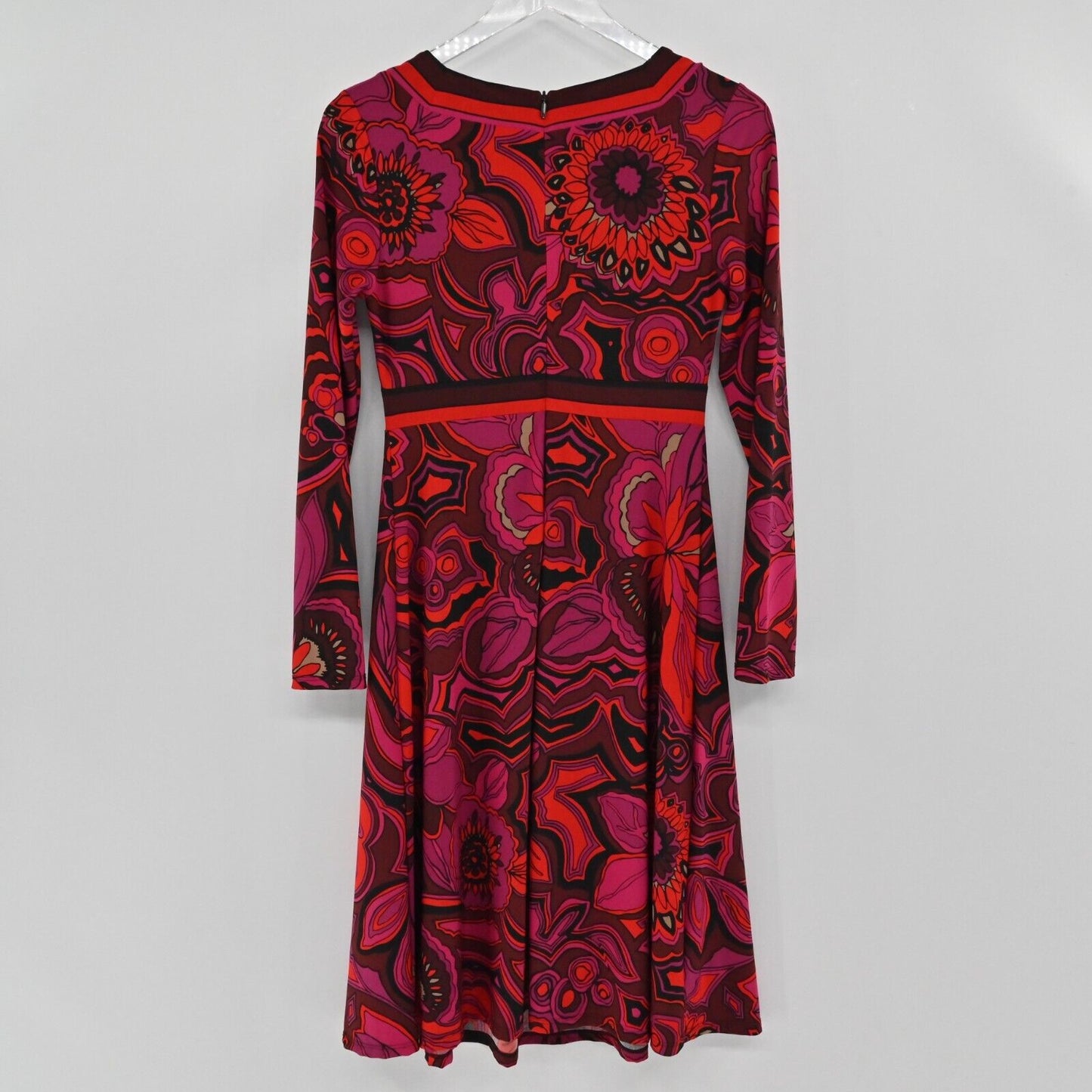 TRINA TURK Dress Size 0 Pink Red Floral V Neck Long Sleeve Paisley Valentines