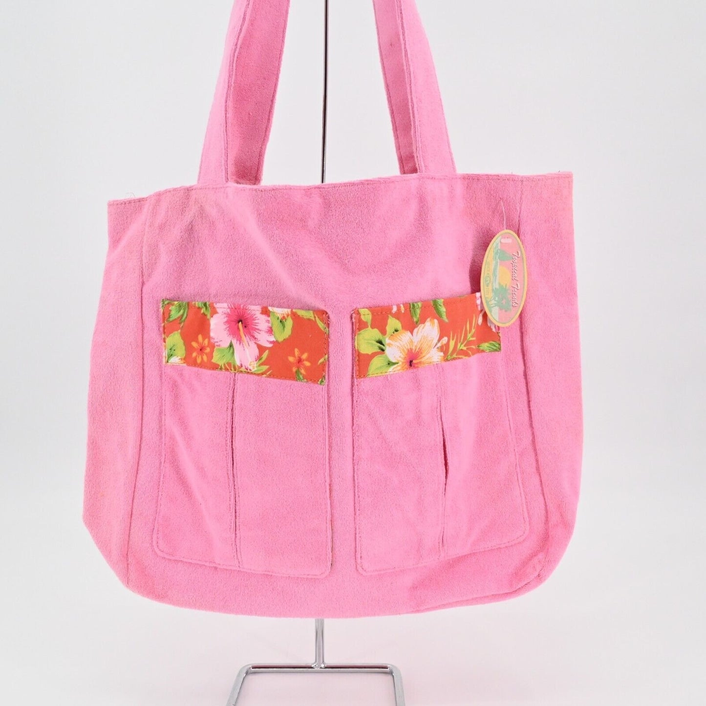 Vtg Y2k TROPICAL TRENDS Tote Visor Set Pink Hawaiian Print Bag Coconutgirl NEW