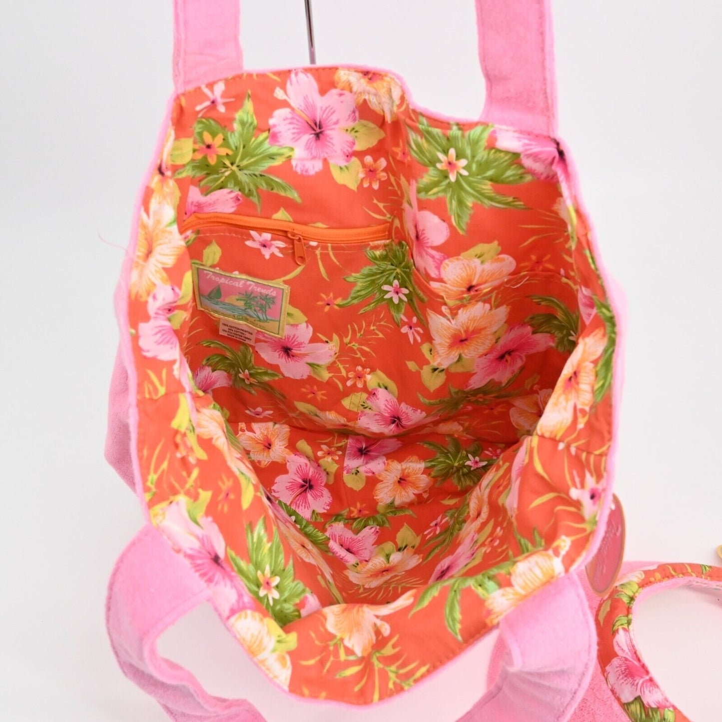 Vtg Y2k TROPICAL TRENDS Tote Visor Set Pink Hawaiian Print Bag Coconutgirl NEW