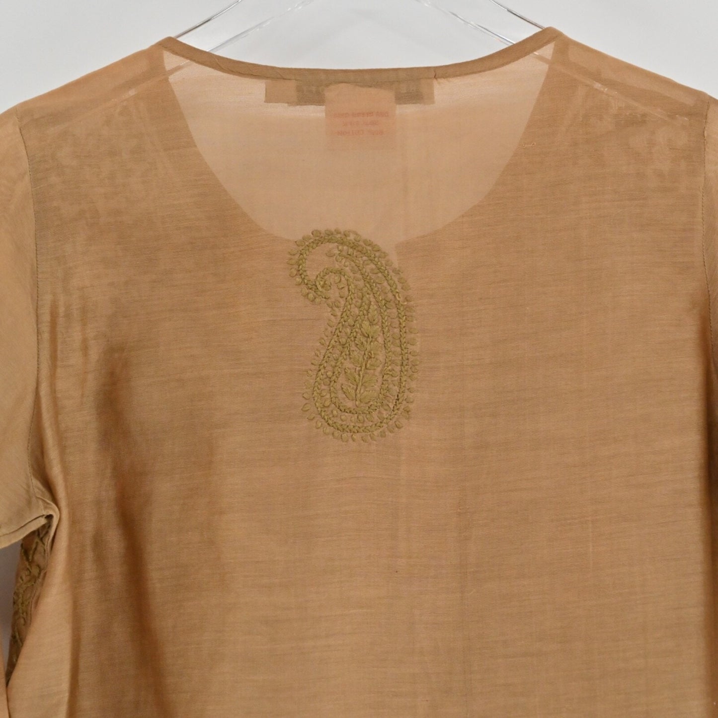 GRETCHEN SCOTT Silk Embroidered Top Womens Sz XS Brown Paisley Tunic Cotton Boho