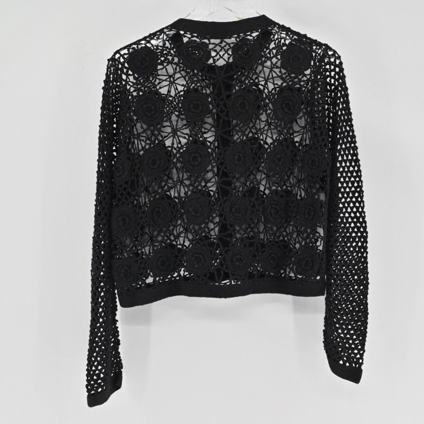 Vtg BODY ACTION DESIGN Cardigan Womens One Size Black Floral Crochet Cotton 90s