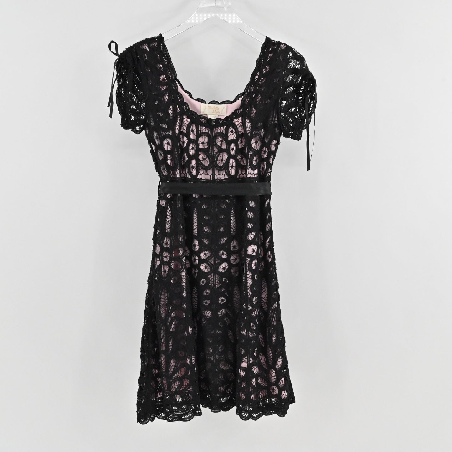Vtg Black Crochet Lace Dress Size S Fairy Coquette Glam Kroshetta Papillon Y2k