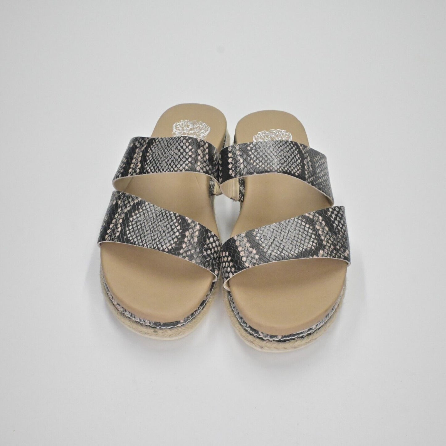 VINCE CAMUTO Sandals Womens Sz 6.5 Gray Snakeskin Print Rynnah Espadrille Slide