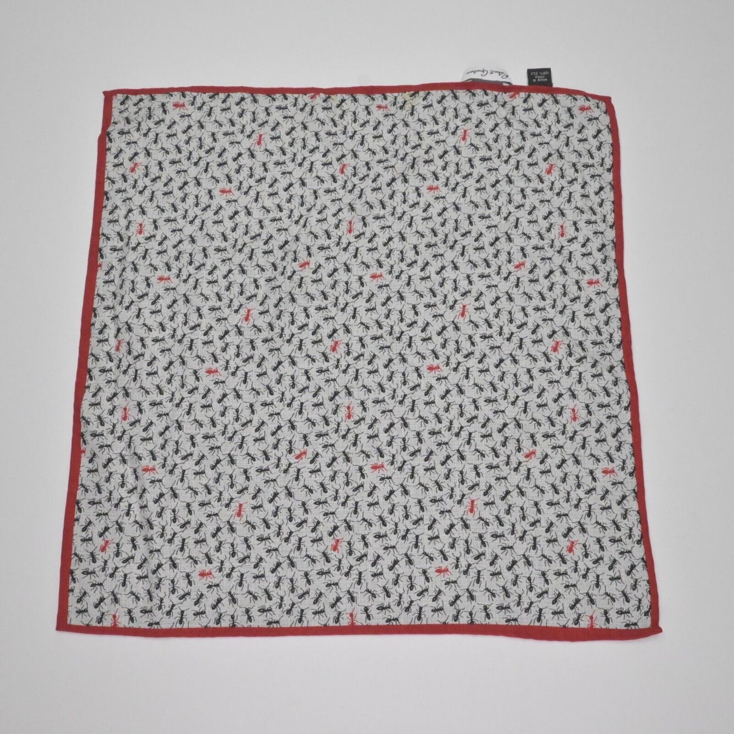 ROBERT GRAHAM Pocket Square Mens Silk Red Black Ant Bug Print Lightweight Scarf