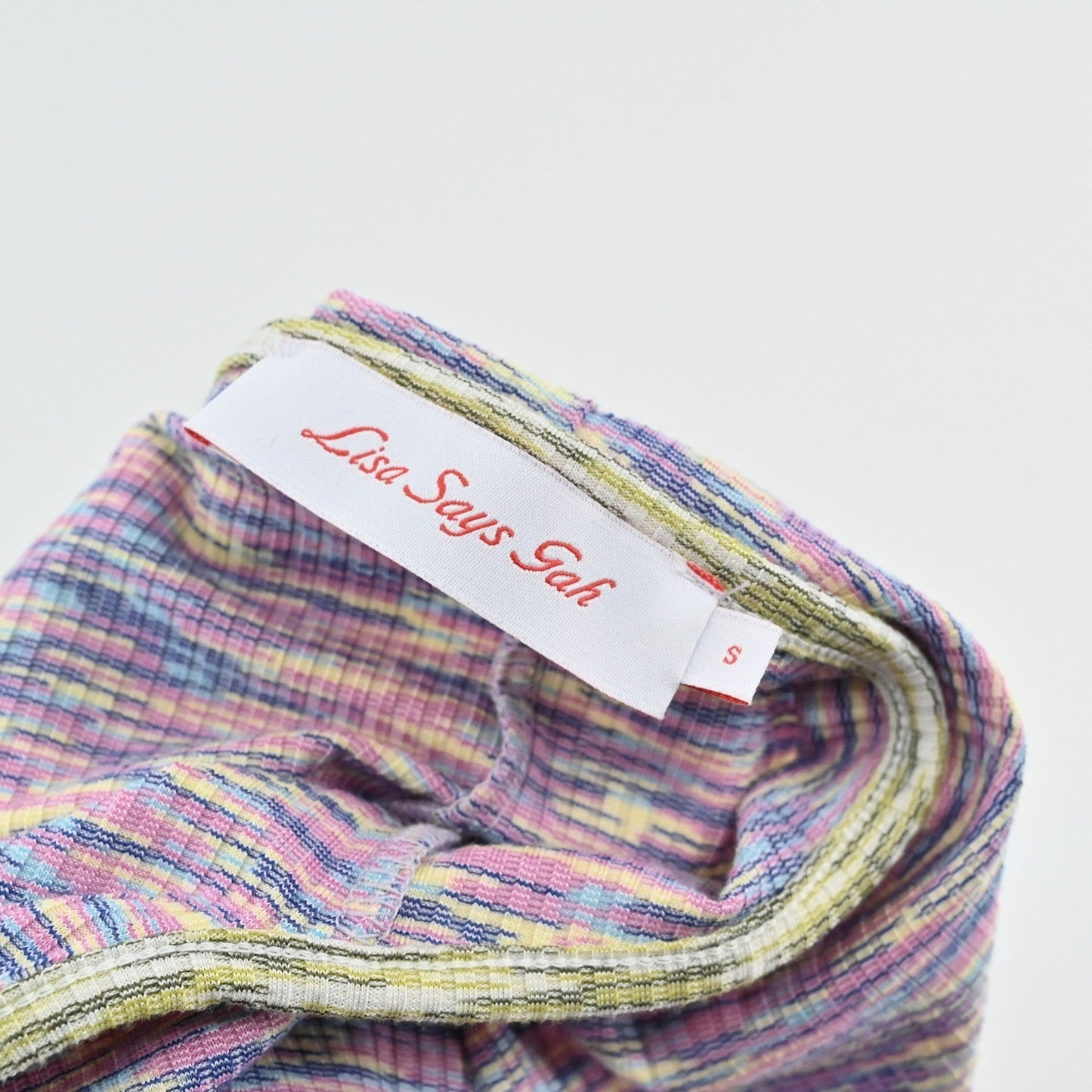 Lisa Says Gah Julia Halter Midi Dress Size S Tie Back Bodycon Ribbed Multicolor