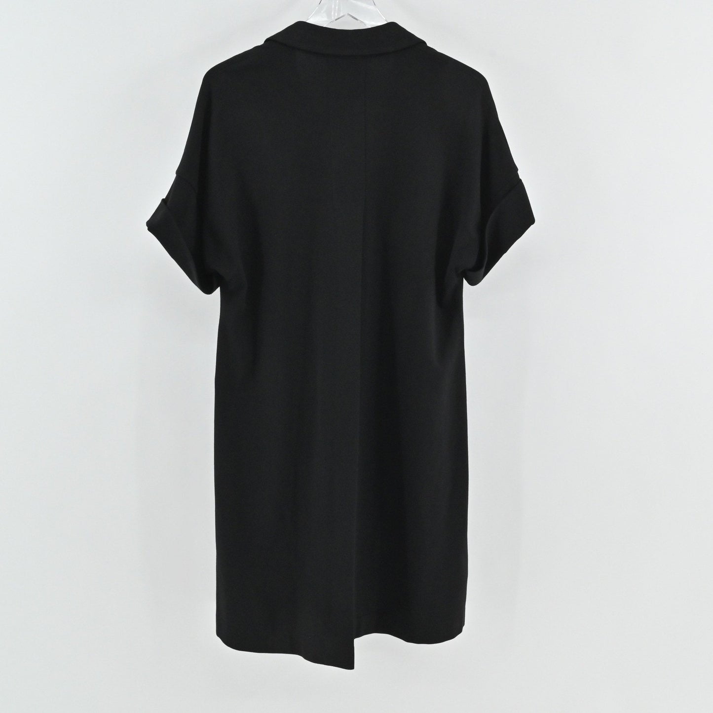 Lafayette 148 Toni Collared Dress Size S Black Minimalist VNeck Midi Modern Chic