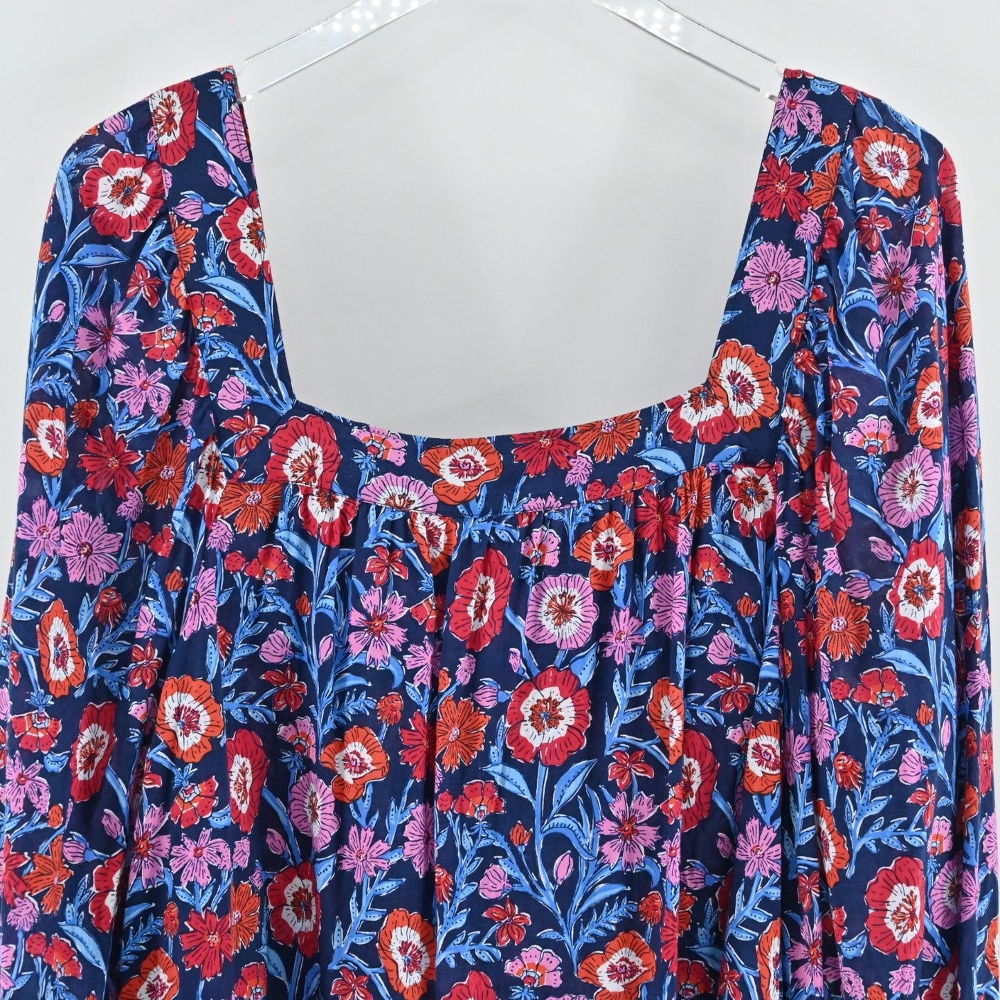 Vineyard Vines Tisbury Floral Square Neck Top Size XL Peasant Boho Cotton Blouse