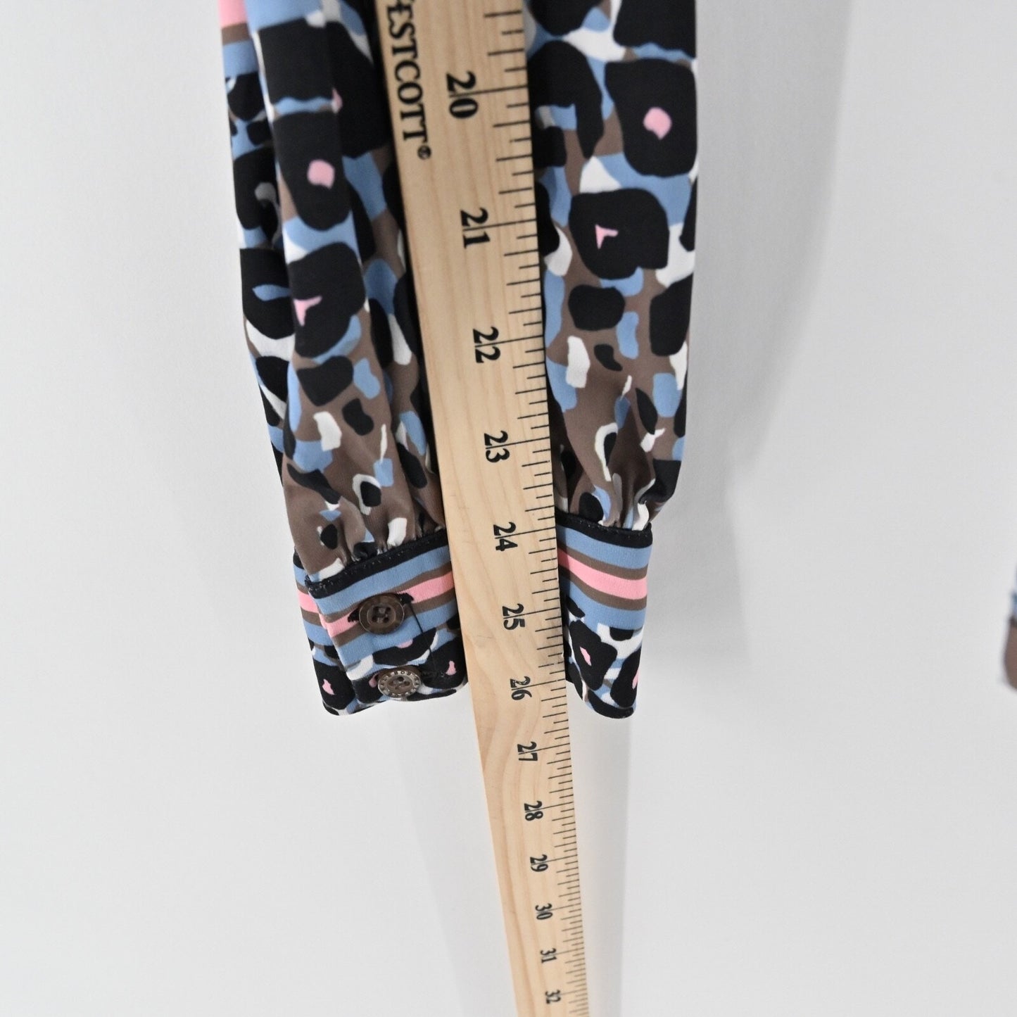 HALE BOB Womens Beaded Top Size M Blue Leopard Print V Neck Long Sleeve Bohemian