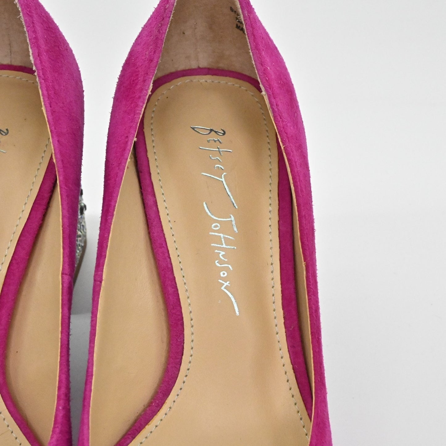 Betsey Johnson Womens Paige Suede Leather Heels Size 6.5M Pink Rhinestone Pumps