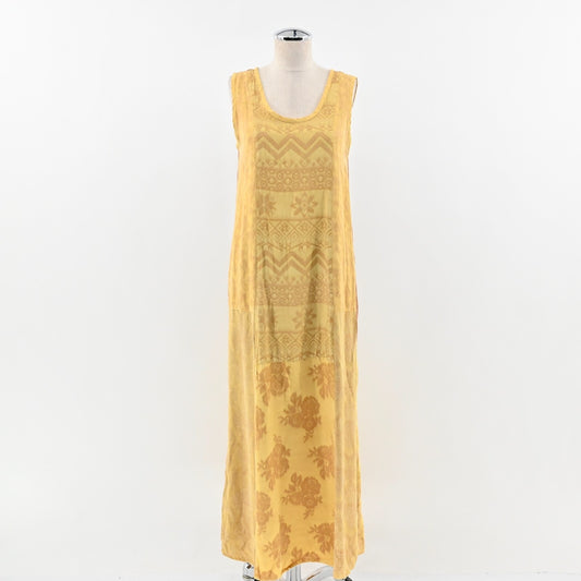 CITRON Bohemian Dress Size M Mixed Print Jacquard Sleeveless Yellow Maxi Shift