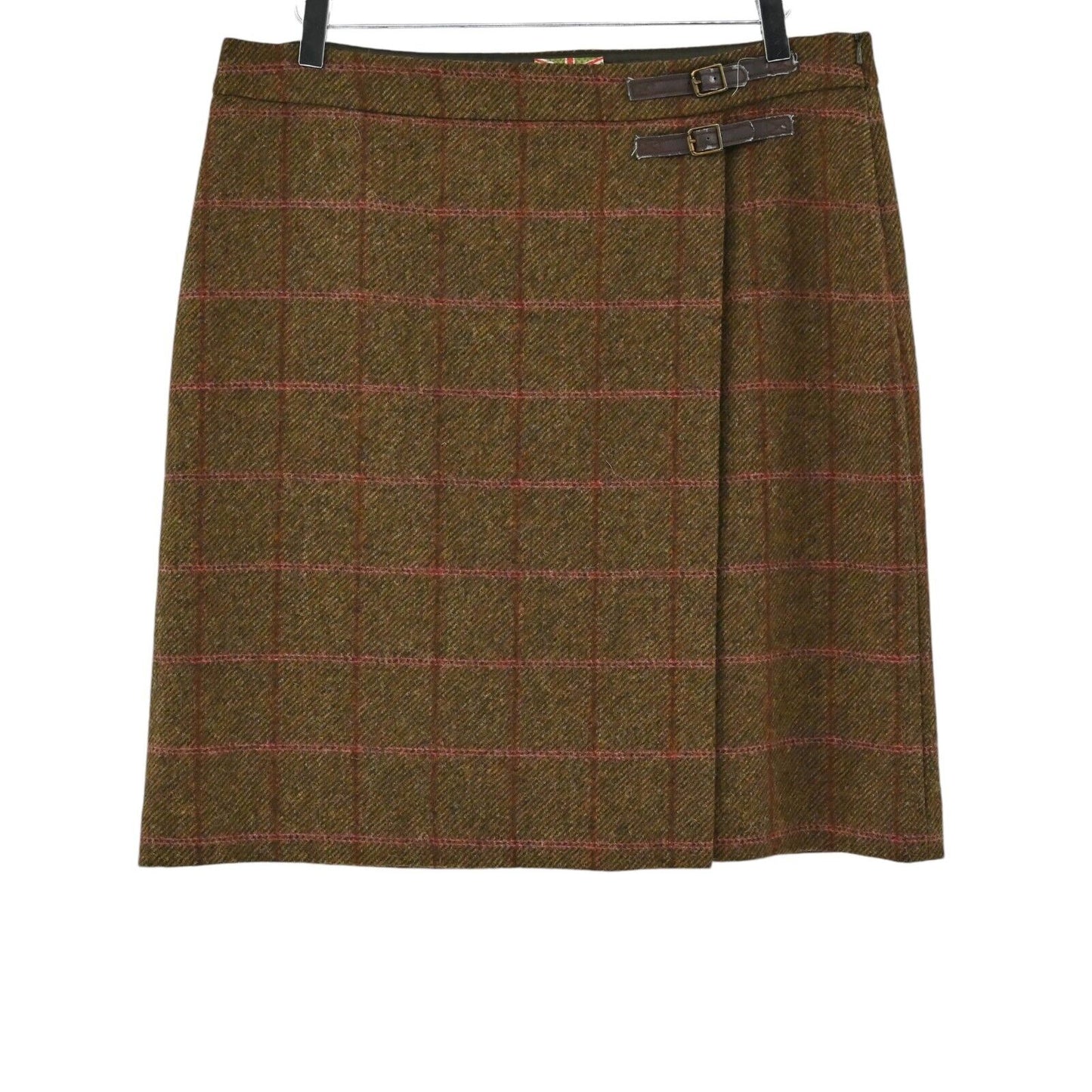BODEN Skirt Womens Size 12L Brown Plaid Wool British Tweed Equestrian Mini Wrap