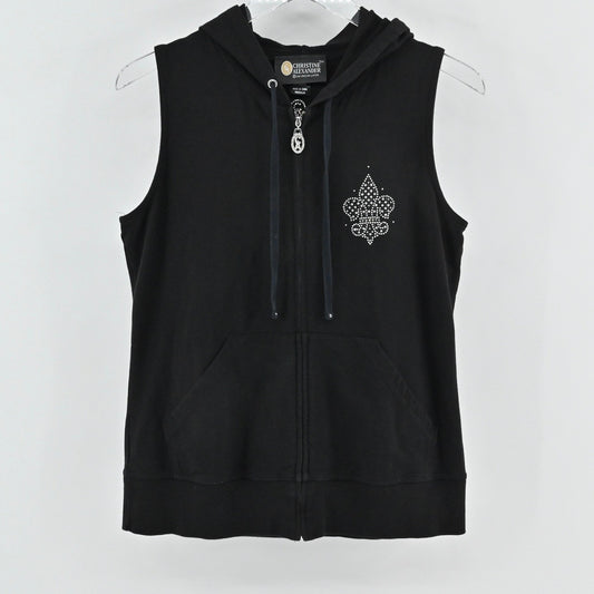 Vtg Christine Alexander Womens Rhinestone Hoodie Size M Fleur de Lis Sleeveless