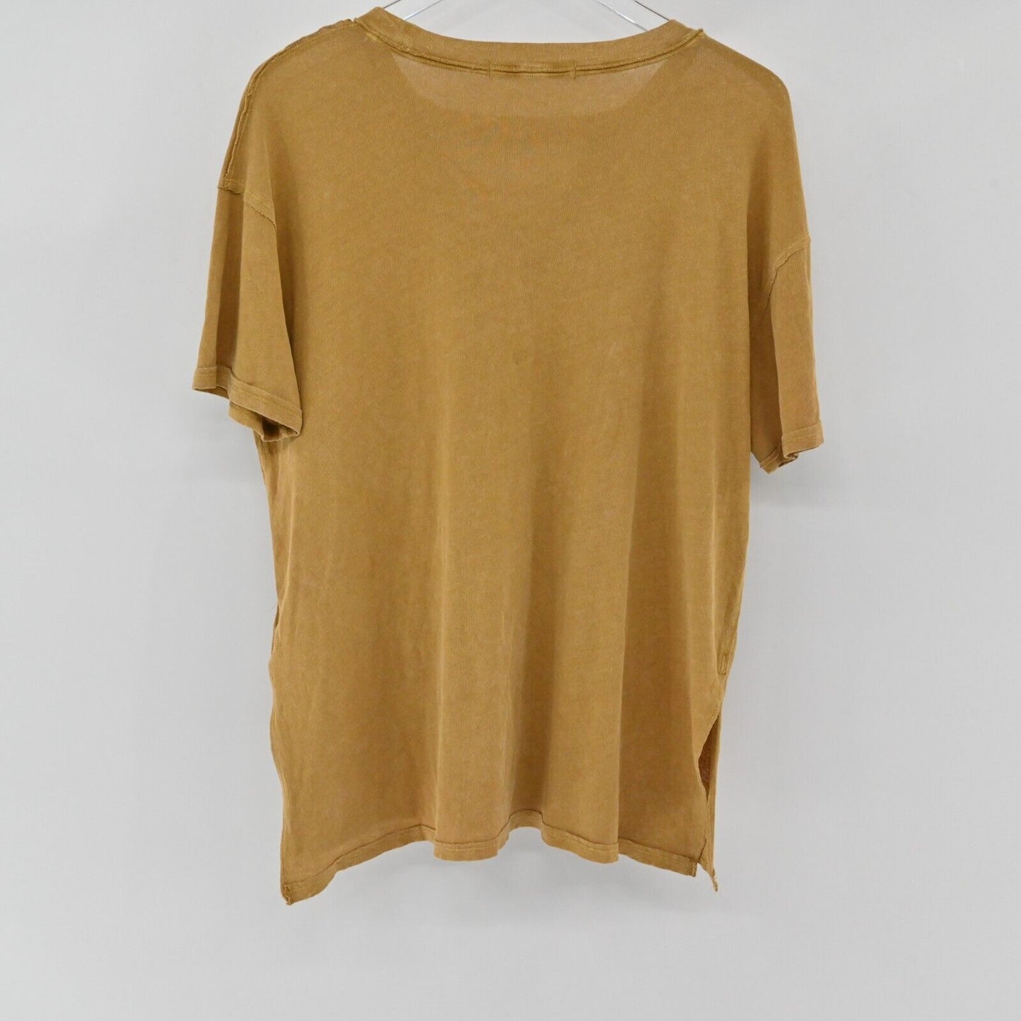 FREE PEOPLE Top Womens Size S Azalea Lace Up Short Sleeve Shirt Mustard Bohemian