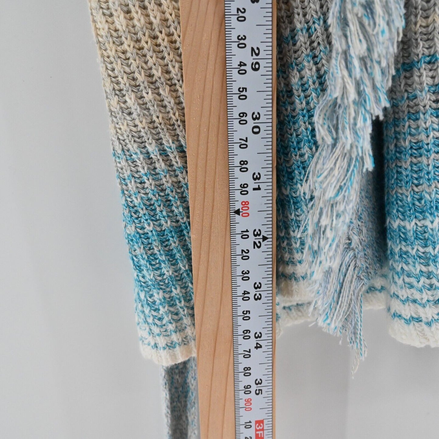 INTERMIX Sweater Womens Size M Drop Shoulder Knit Fringe Cardigan Tie Blue Multi