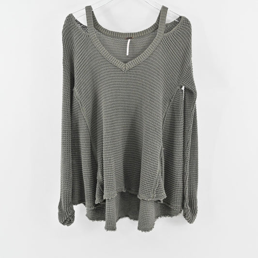 FREE PEOPLE Womens Moonshine Sweater Size XS Cold Shoulder VNeck Oversized Knit