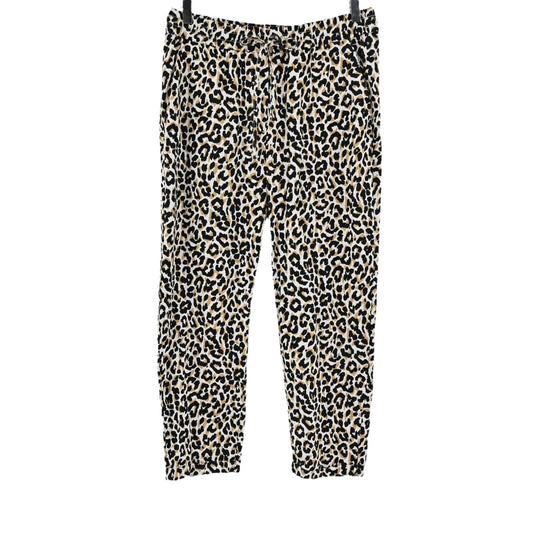 J CREW Pants Womens Sz 10 Linen Blend Leopard Print Drawstring Straight Trouser