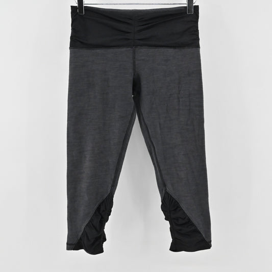 Lululemon Womens Embrace Crop Leggings Size 8 Heathered Deep Coal Athletic Logo