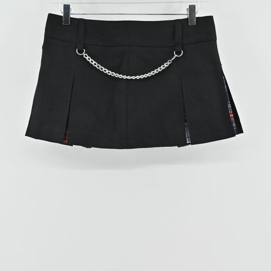 Vtg Y2k Killah by Miss Sixty Pleated Mini Skirt Size L Black Chain Low Rise Edgy