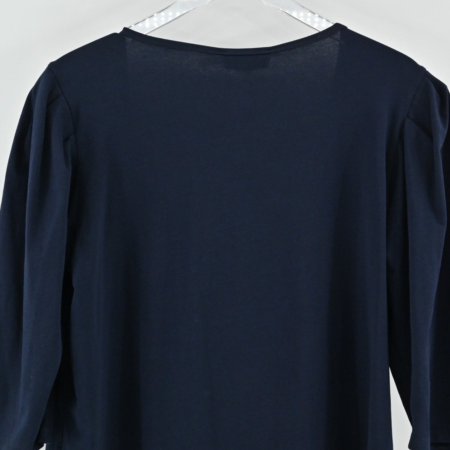 Karl Lagerfeld Womens Navy Blue Top Size XL Puff Sleeve Scoop Neck Cotton NEW