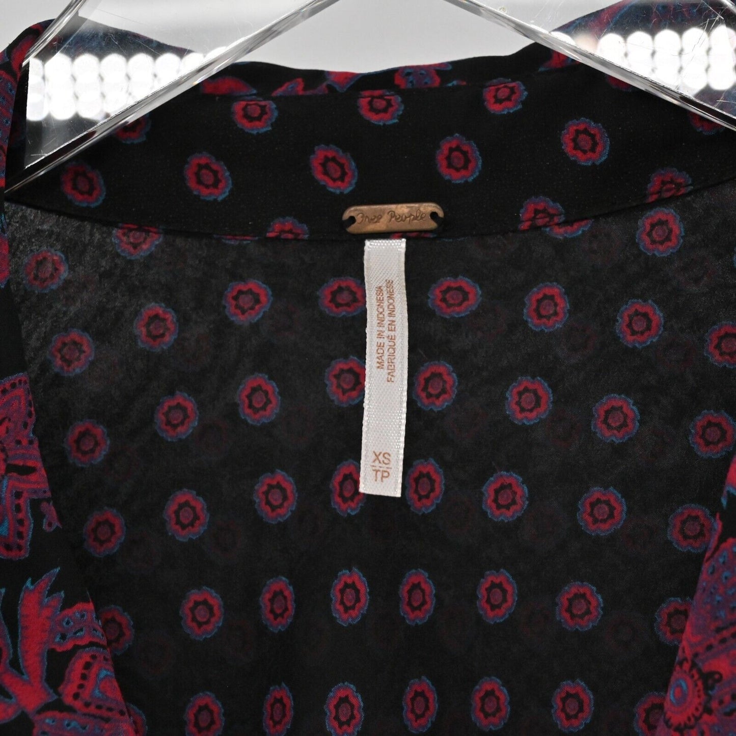 FREE PEOPLE Top Womens Size XS Easy Rider Button Down Blouse Black Combo Floral