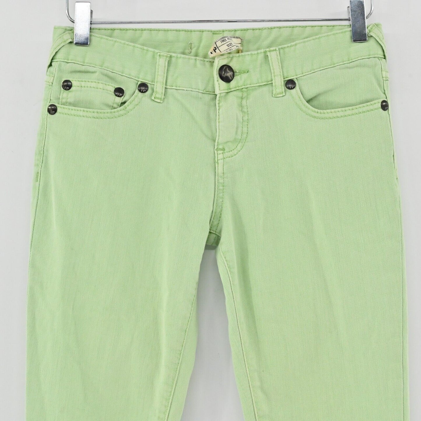 FREE PEOPLE Jeans Womens Sz 26 Low Rise Mint Green Skinny Leg Stretch Zip Ankle