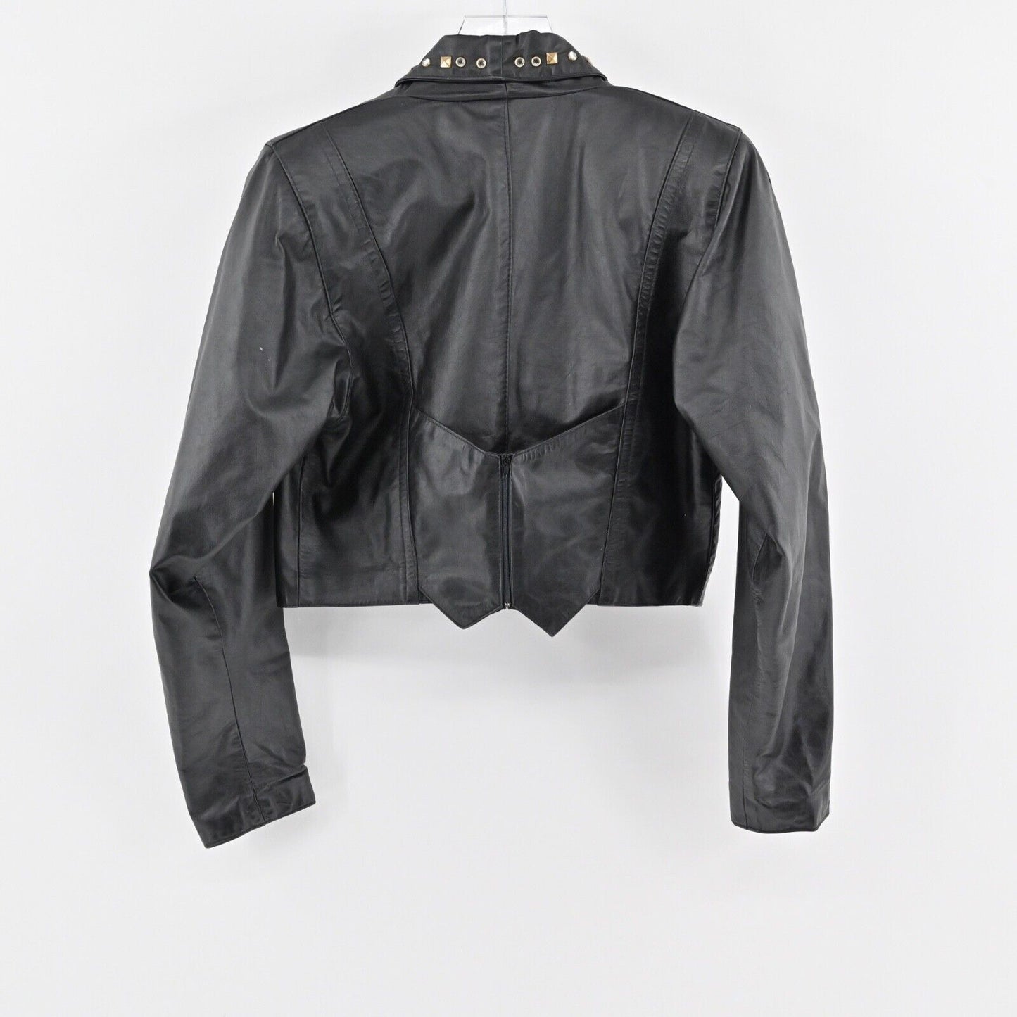 VINTAGE Leather Jacket Womens Sz M Black Studded Crop Moto Grunge Retro USA 80s