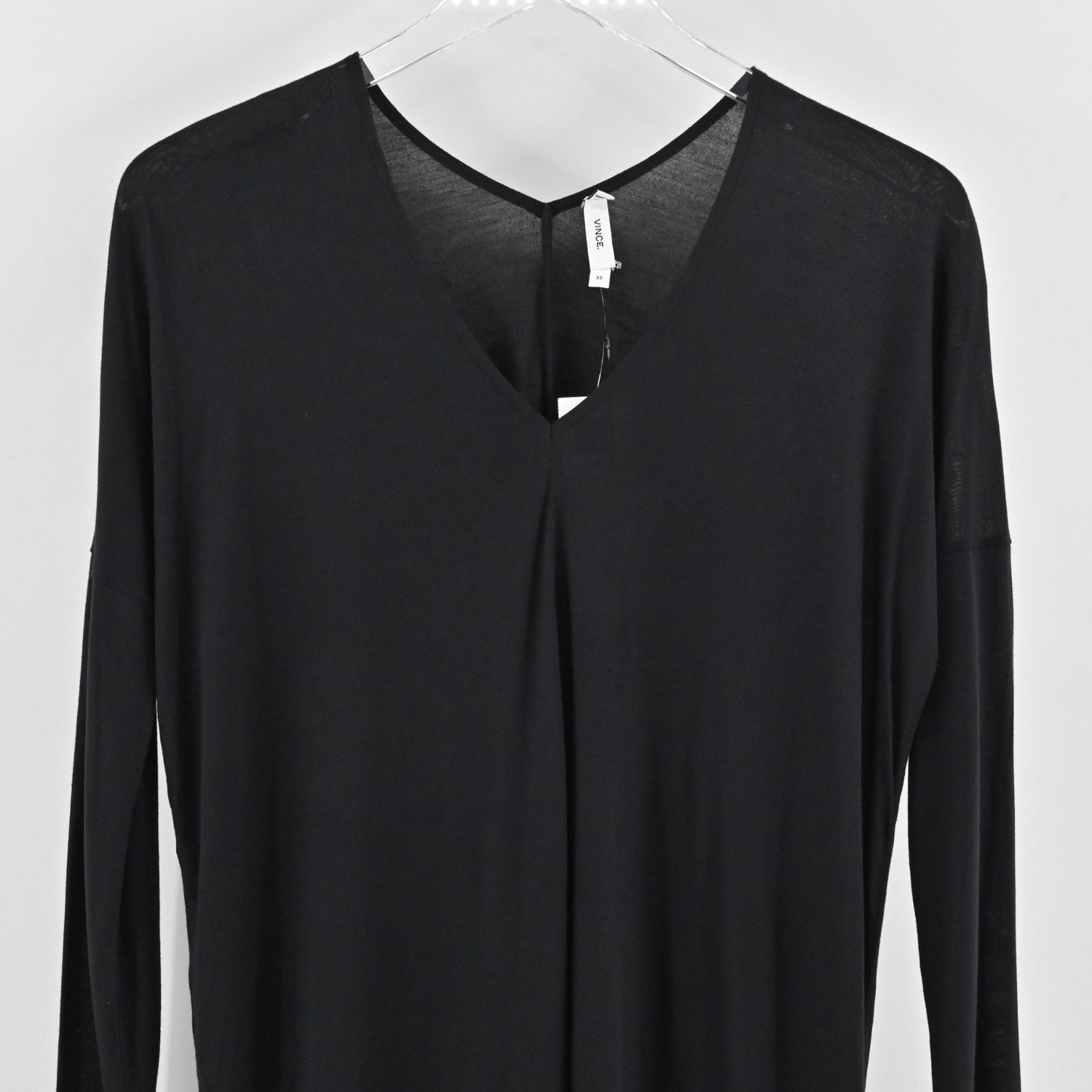Vince Womens Long Sleeve Double Vee Tee Size XS Black Viscose Casual Top NEW