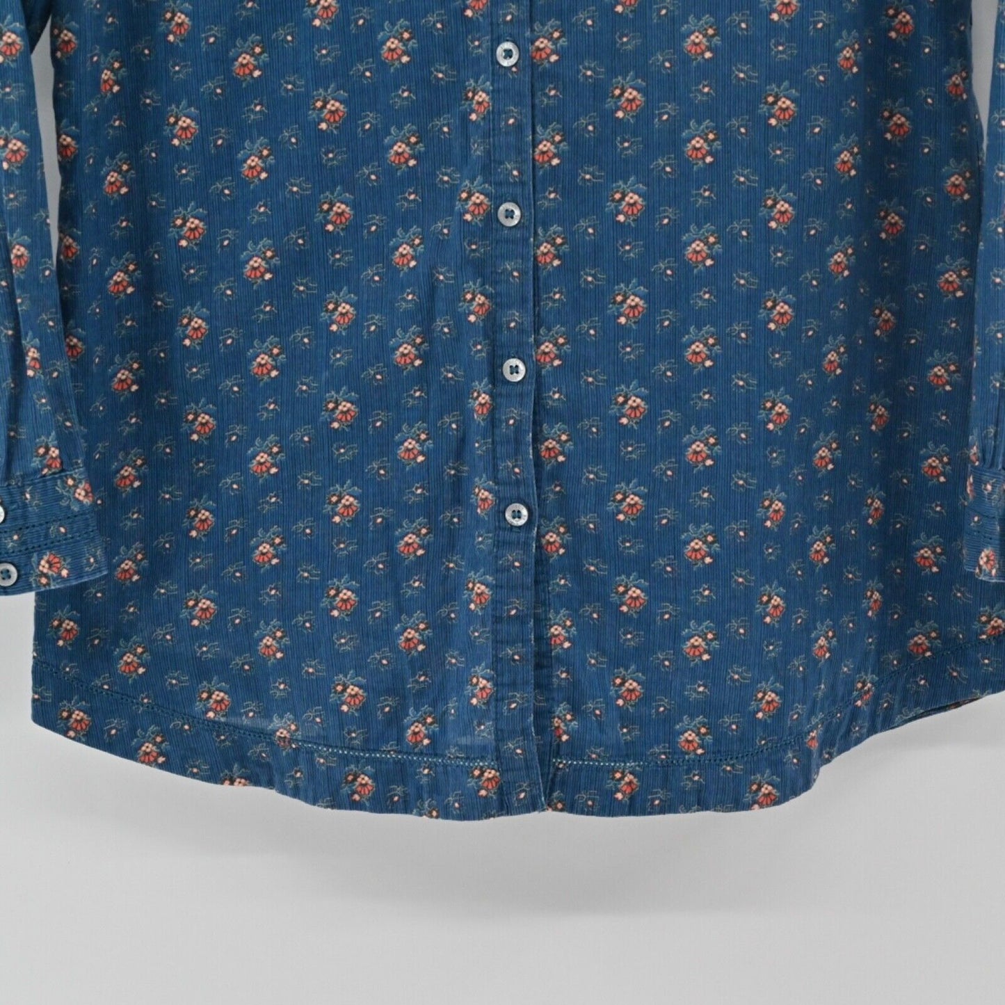 Vtg JUICY COUTURE Top Womens Size 6 Blue Floral Cotton Long Sleeve Button Up 00s