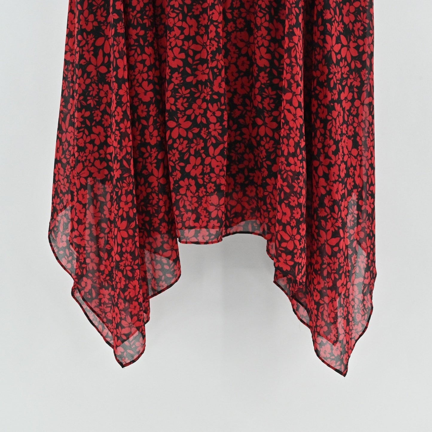 Karl Lagerfeld Ruched Floral Midi Skirt Size 8 Chiffon Ruffle Handkerchief Hem