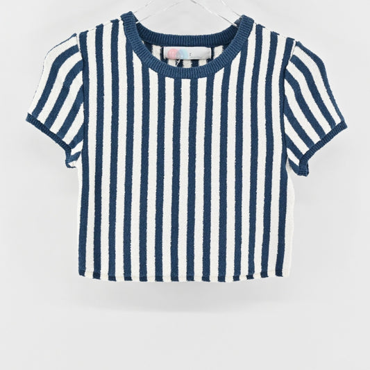 Free People Womens Roberta Striped Top Size S Blue Ivory Terrycloth FP Beach NEW
