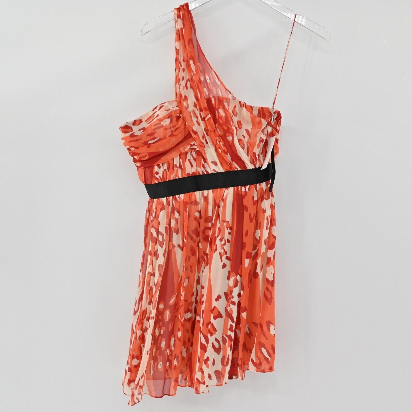 CYNTHIA STEFFE Dress Womens Sz 4 Silk One Shoulder Burnt Orange Printed Mini NEW