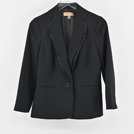 Vtg KASPER Blazer Womens Size 6 Solid Black Single Breasted Notch Collar Jacket