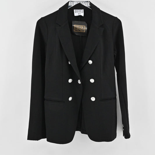 Miller Wendt Womens Black Alexis Blazer Size XS Button Front Stretch Jacket NEW