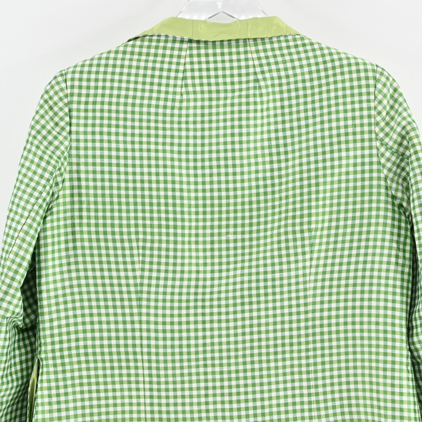 Vtg GRACE CHUANG Womens Silk Green Jacket Size M Gingham Open Front Longline