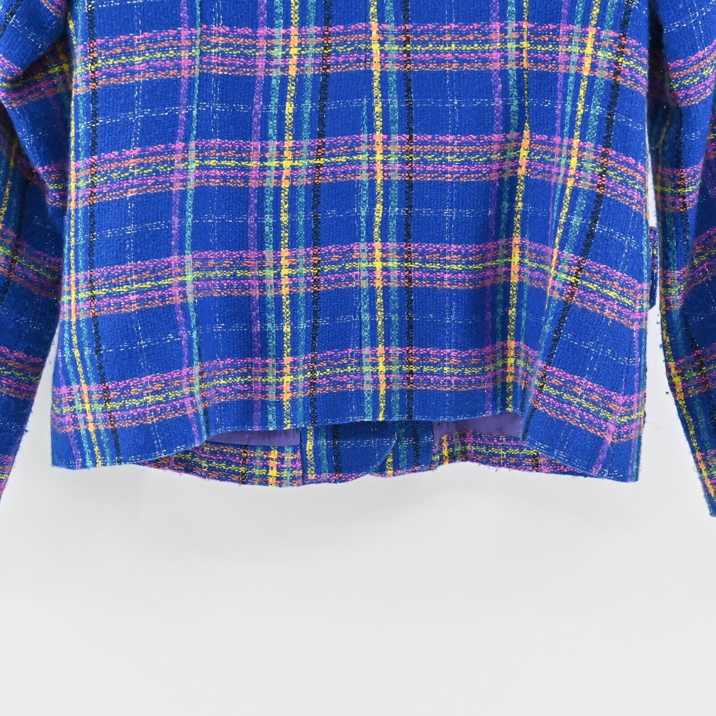Vtg FLORA DONNA Blazer Womens Size 2 Neon Plaid Tweed Single Breasted Jacket