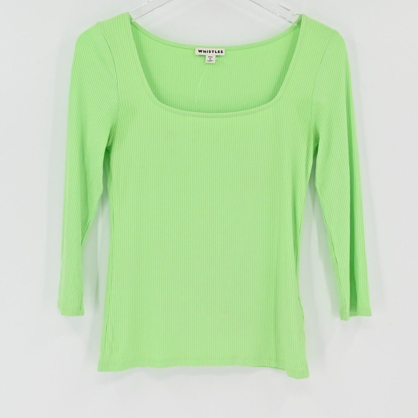 WHISTLES Top Womens Sz 6 Lime Green Fitted Ribbed Knit Square Neck Capsule NEW