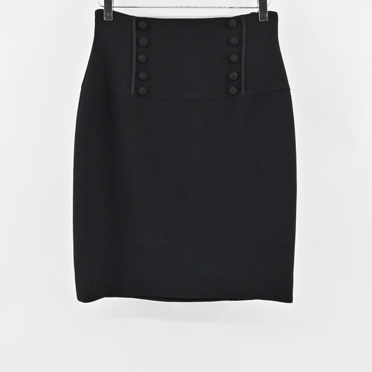 Vtg ESCADA Skirt Sz 38 Solid Black Wool Velvet Sailor Button Pencil Quiet Luxury