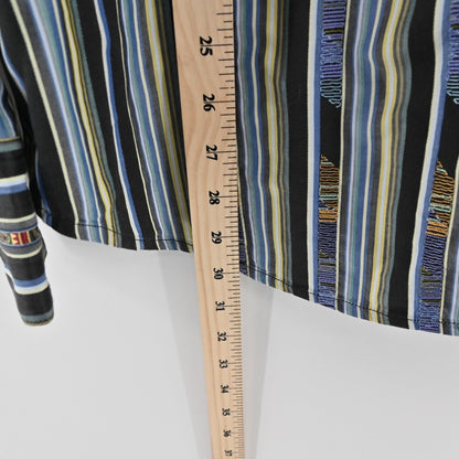 Robert Graham Mens Embroidered Stripe Collared Shirt Size L Blue Office Workwear