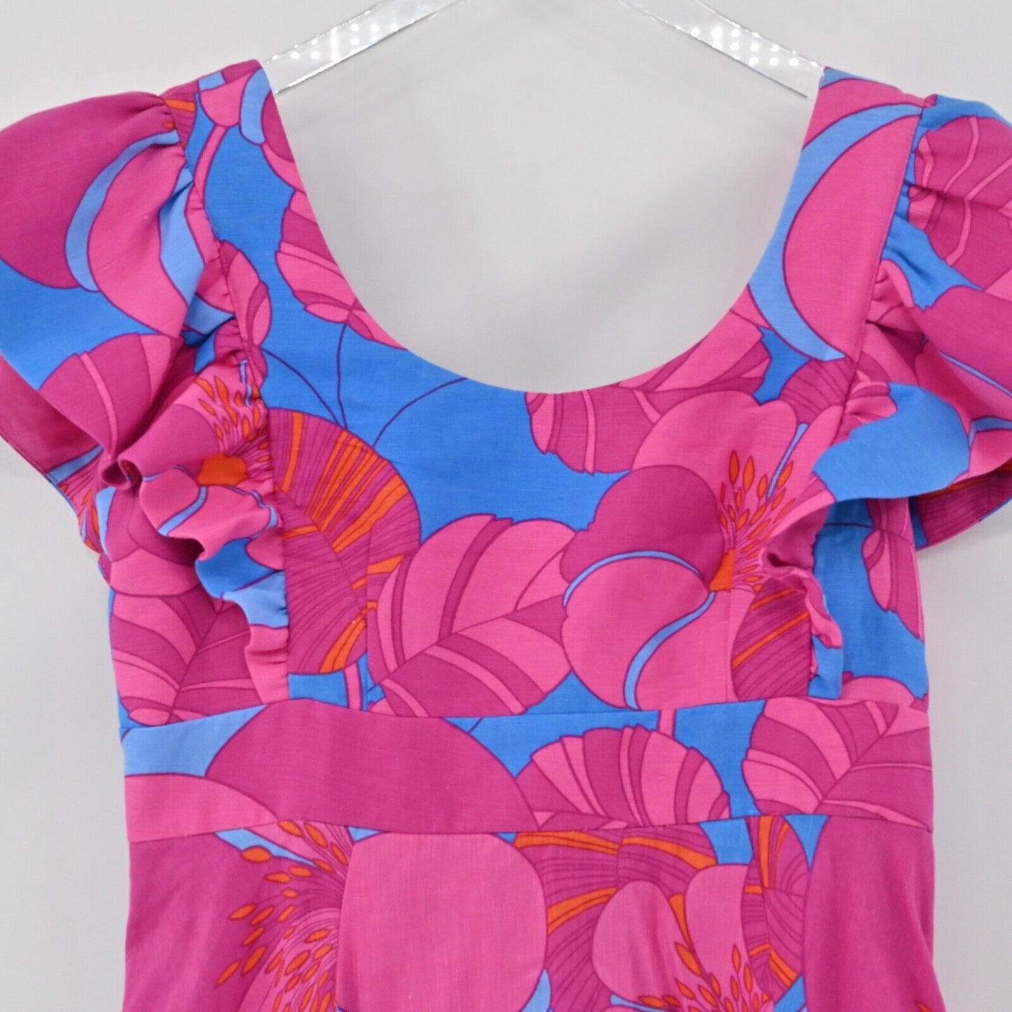 TUCKERNUCK Dress Womens Size S Pink Wild Azalea Linen Blend Ruffle Edisto Mini