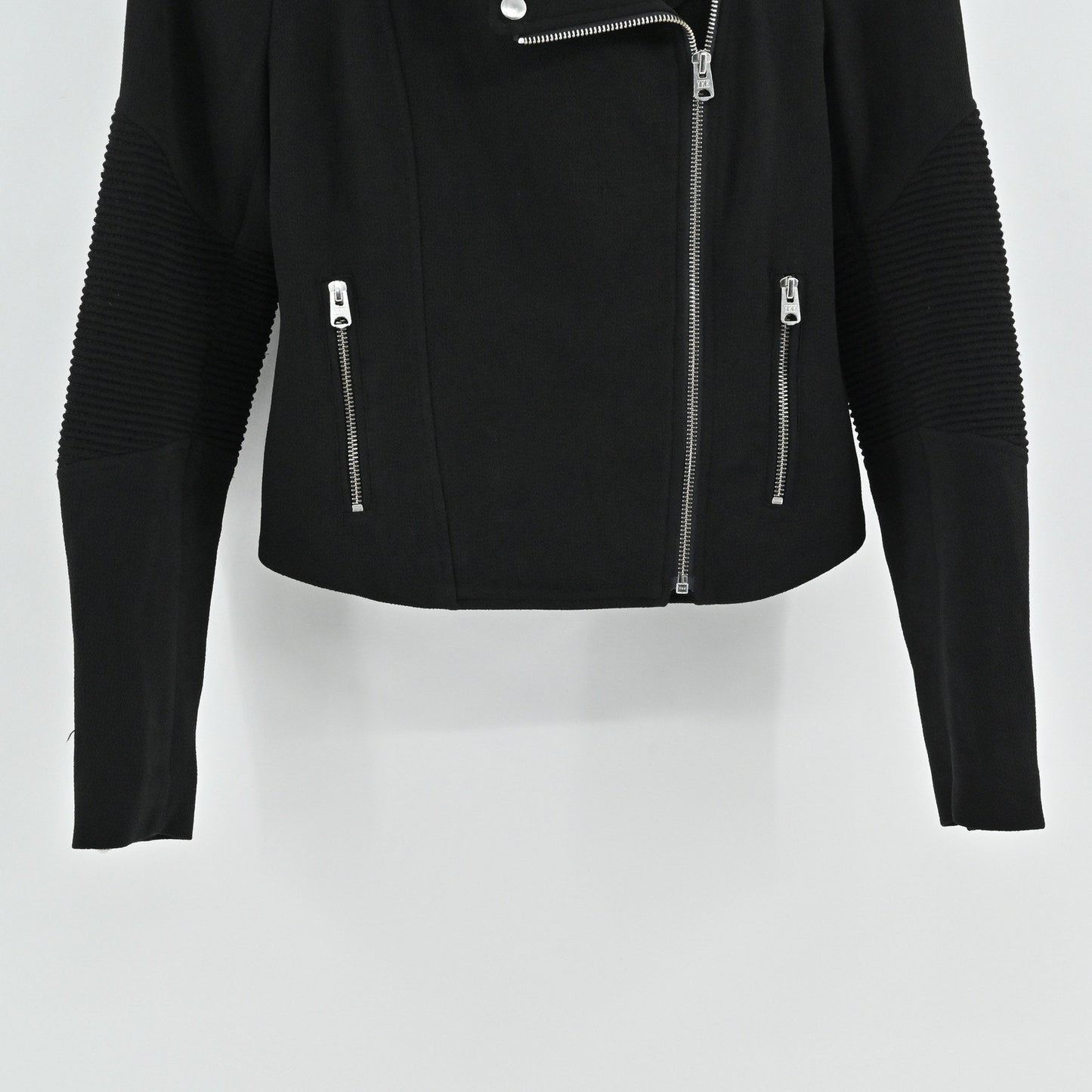 Aritzia Womens Black Moto Jacket Size 2 Wilfred Ribbed Sleeve Zip Up Rocker Punk