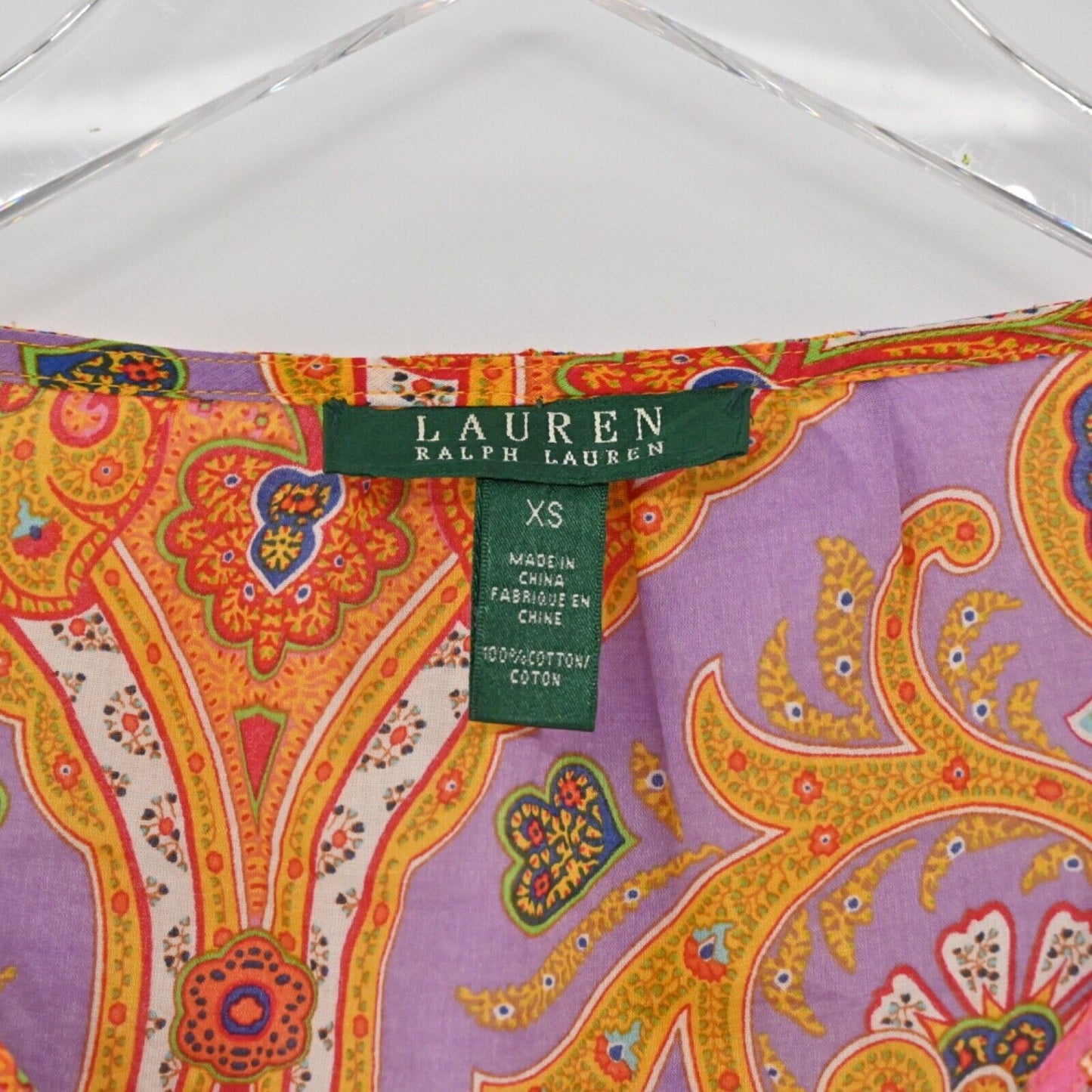 Vtg LAUREN RALPH LAUREN Top Womens Sz XS Paisley Cotton Ruffle Peasant Boho 00s
