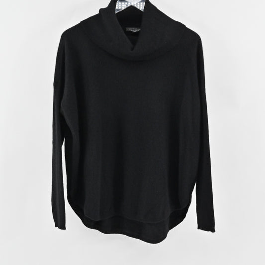 SAKS FIFTH AVENUE Womens Cashmere Sweater Size S Black Knit Cowl Neck Curve Hem