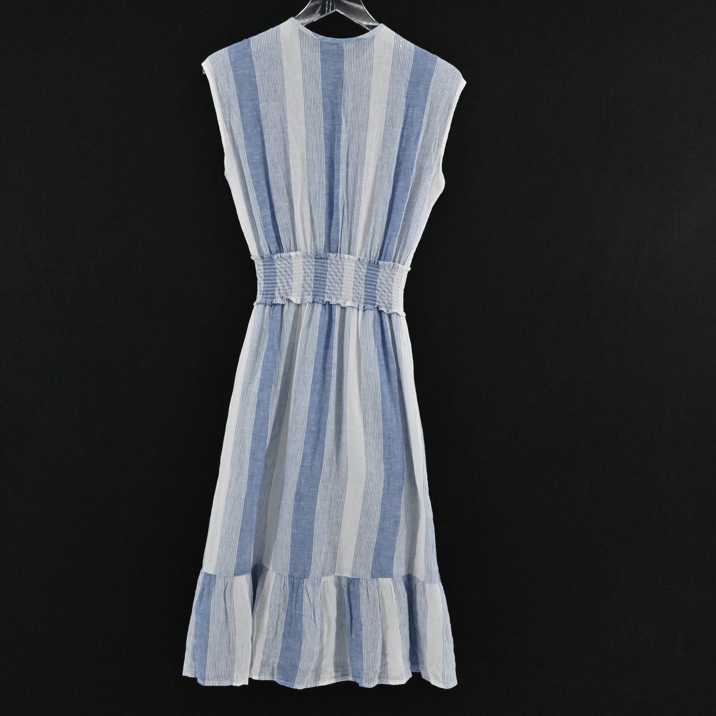 Rails Ashlyn Nevis Stripe Dress Size XXS Linen Blend Tie Neck Sleeveless Midi
