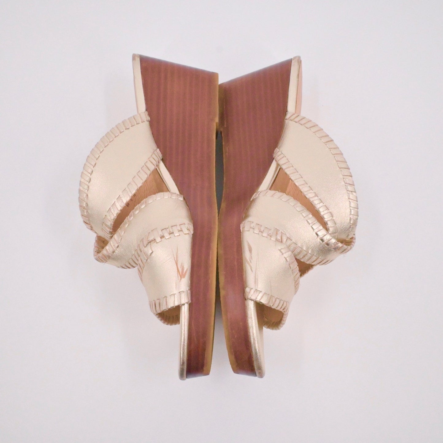 Jack Rogers Womens Jackie Midi Wedges Sandals Sz 8 Gold Metallic Leather Slip On