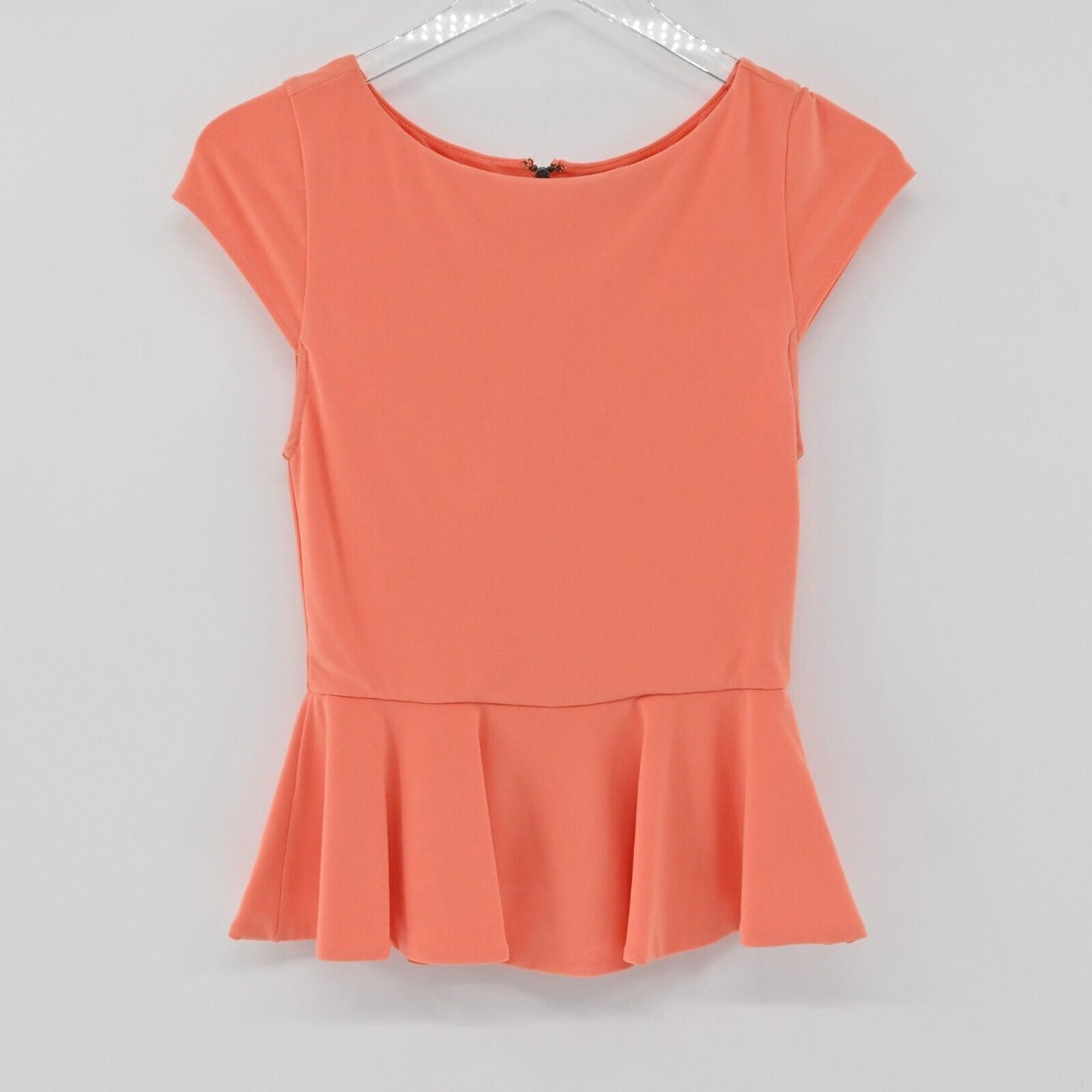 ALICE OLIVIA Top Womens Sz XS Ella Peplum Ponte Blouse in Papaya Short Sleeve
